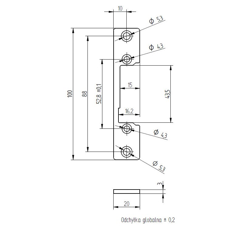 Kratki ravni okvir za električne ključavnice R4, R5
